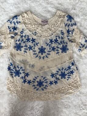 Oliver By Escio Women’s L Blue Embroidered Boho Style Blouse. Exc. Cond. Pretty